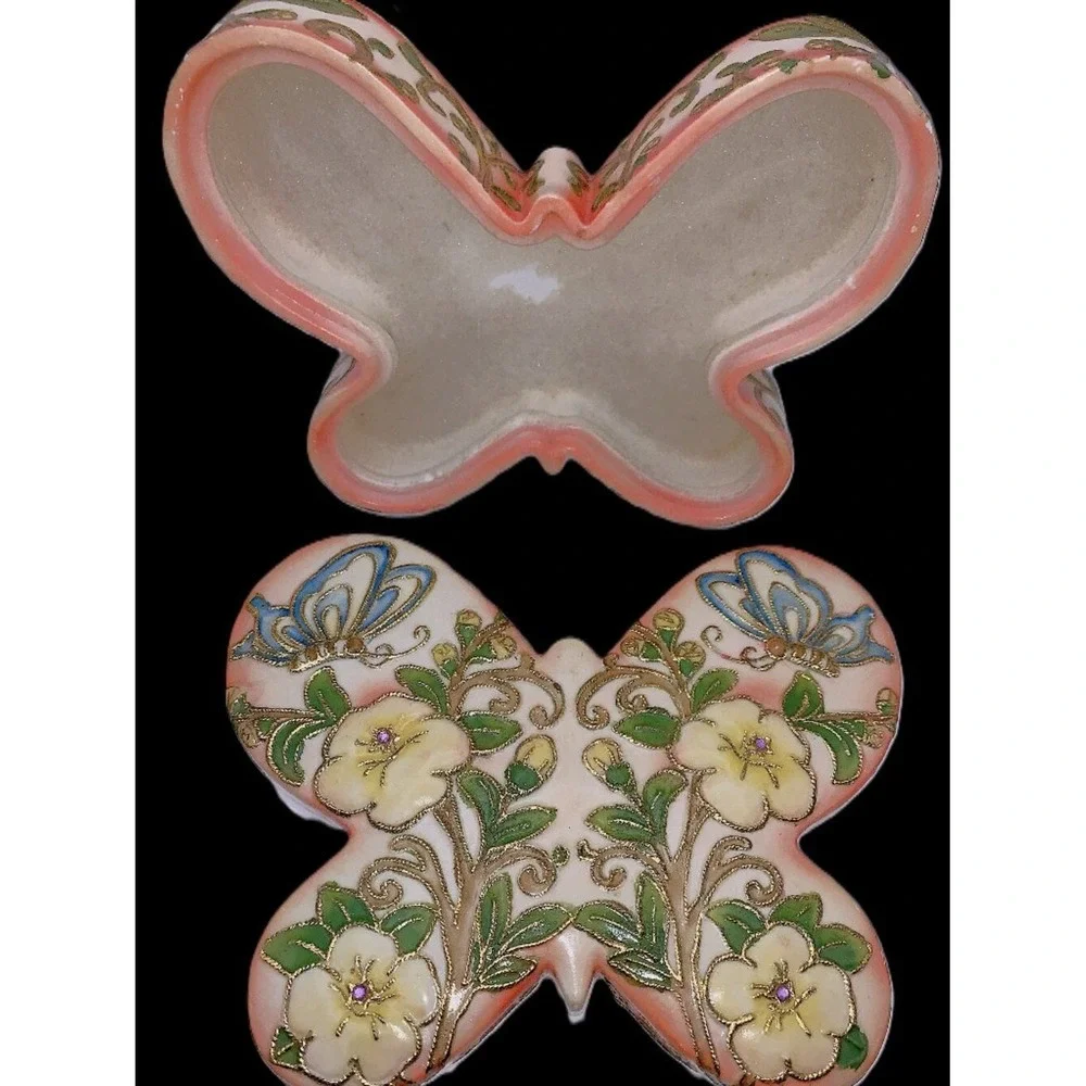 1915 Butterfly Shape‎ Nippon Gold Cloisonne Enameled Jewelry Trinket Box